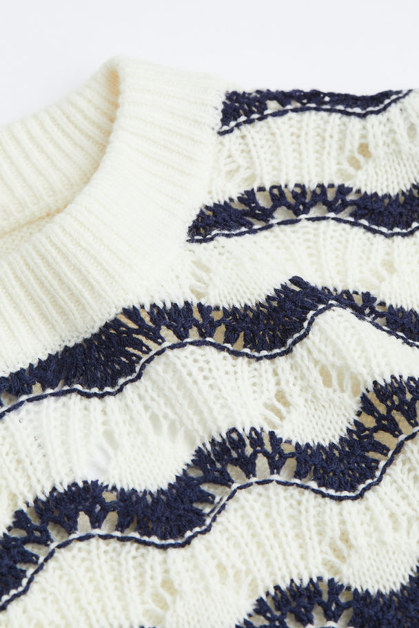 H&M Pointelle-knit Jumper Cream/striped