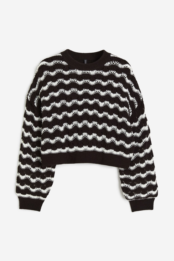 H&M Pointelle-knit Jumper Black/striped