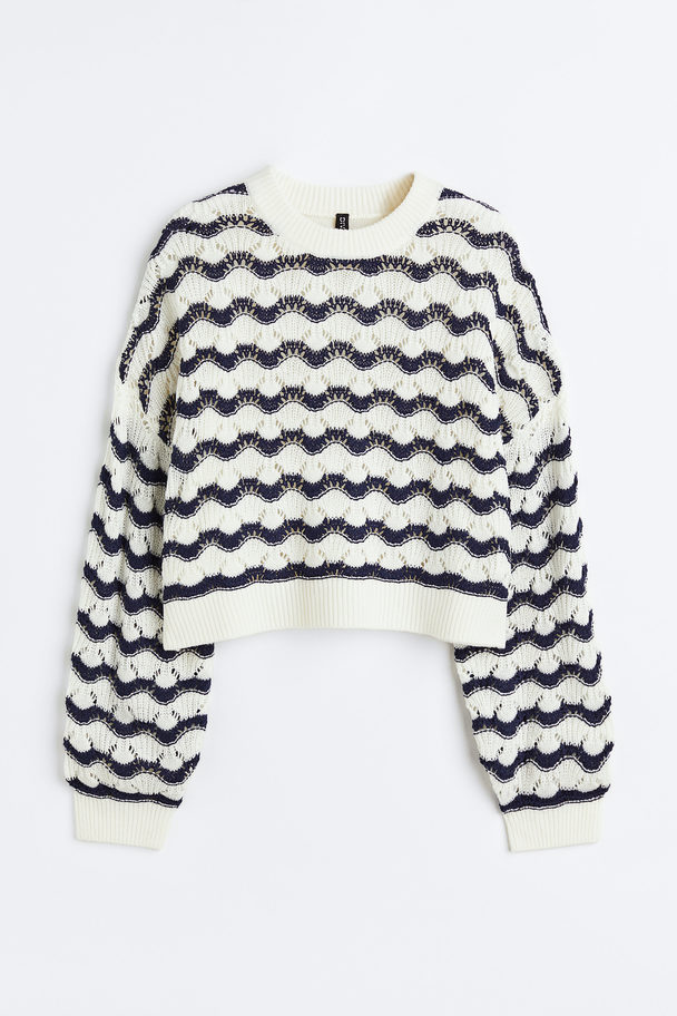H&M Pointelle-knit Jumper Cream/striped