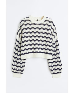 Pointelle-knit Jumper Cream/striped