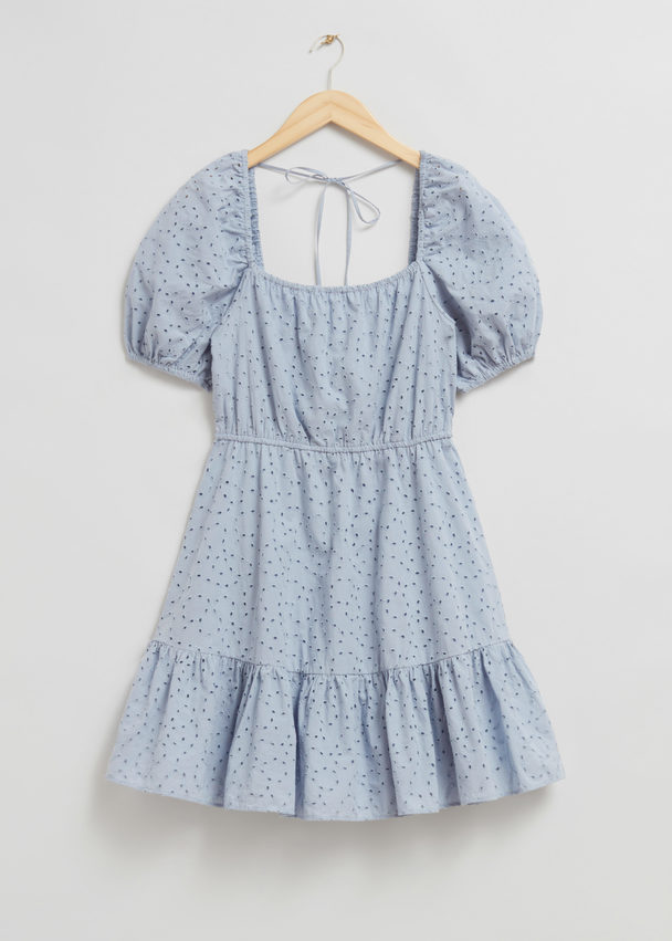 & Other Stories Voluminous Broderie Anglaise Mini Dress Dusty Blue