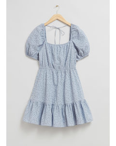 Volumineuze Mini-jurk Met Broderie Anglaise Vaalblauw