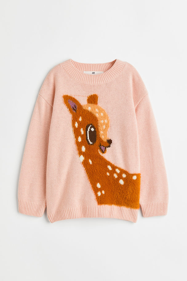 H&M Jacquard-knit Jumper Powder Pink/deer