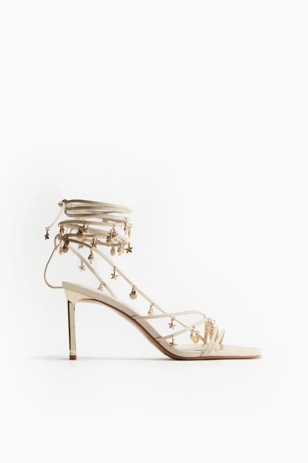 H&M Charm-decorated Heeled Sandals Light Beige/gold-coloured