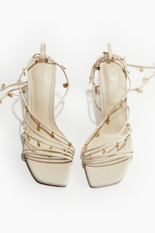 H&M Charm-decorated Heeled Sandals Light Beige/gold-coloured