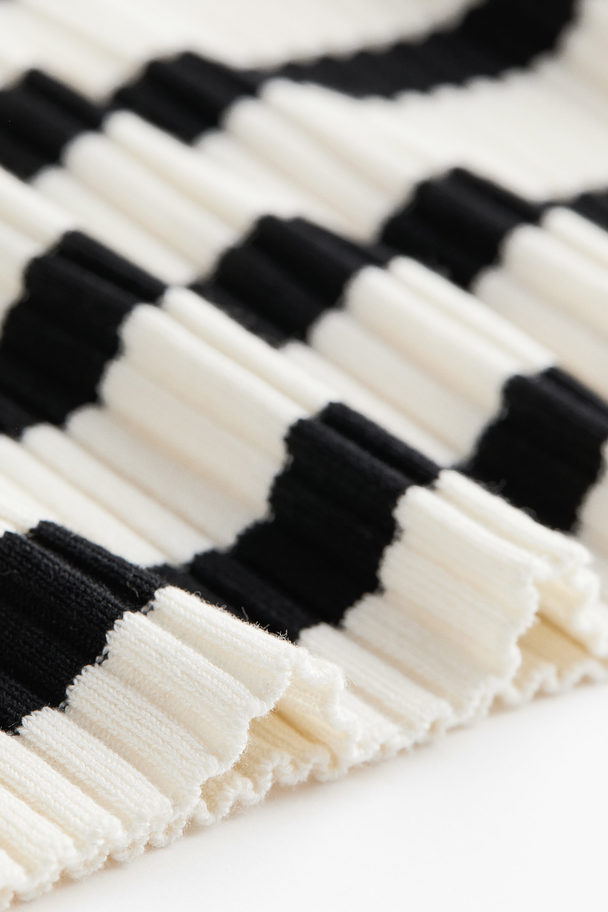 H&M Rib-knit Cropped Top Cream/black Striped