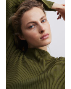Rib-knit Cropped Top Khaki Green