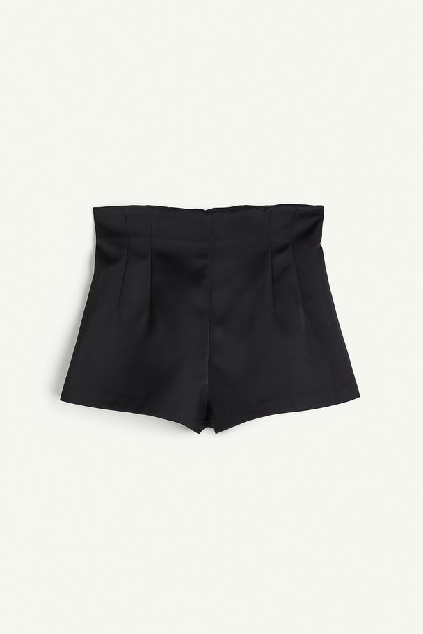 H&M Minishort Van Glanzend Twill Zwart