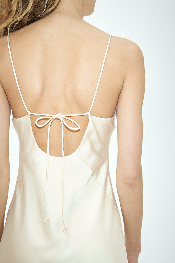 H&M Open-back Satin Dress Cream