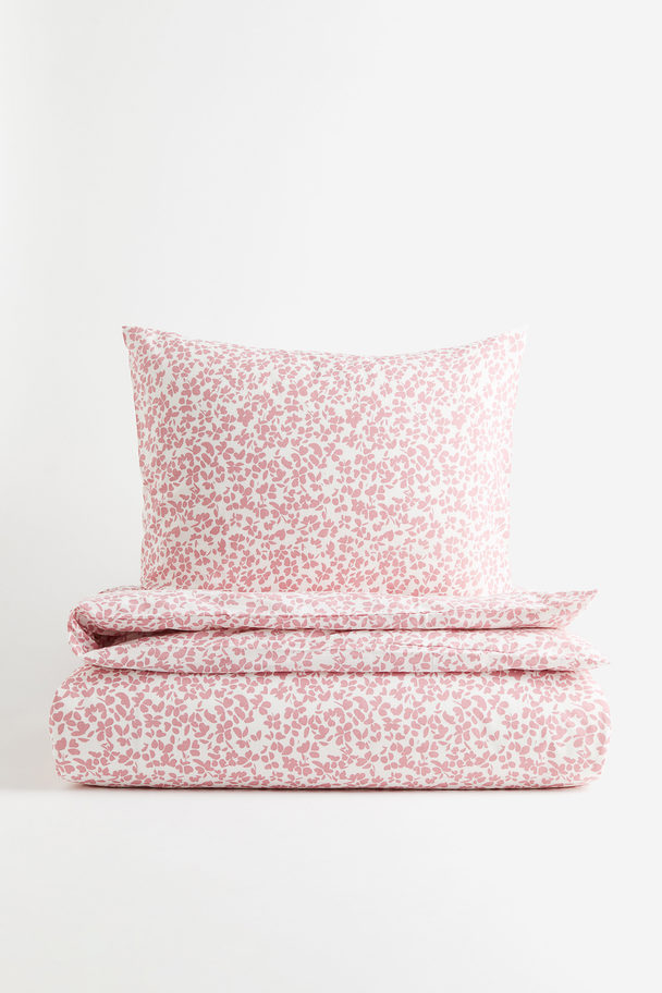 H&M HOME Cotton Single Duvet Cover Set Light Pink/floral