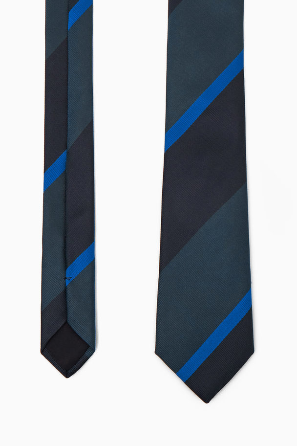 COS Striped Pure Silk Tie Navy / Blue / Striped