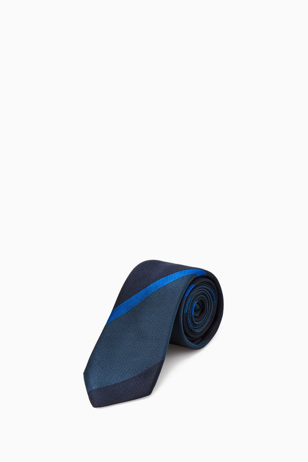 COS Striped Pure Silk Tie Navy / Blue / Striped