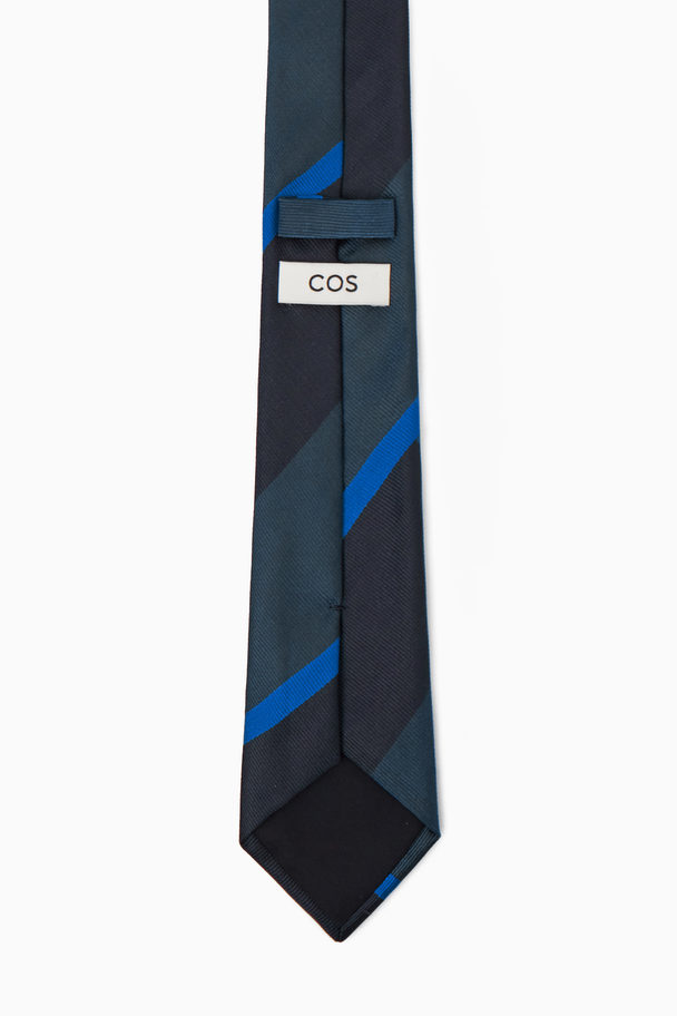 COS Striped Pure Silk Tie Navy / Blue / Striped