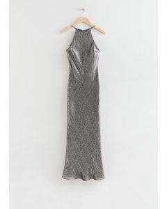 Metallic Silk Blend Maxi Dress Silver