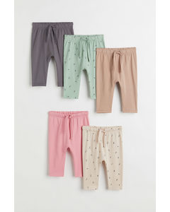 5-pack Cotton Trousers Light Turquoise/pink/beige