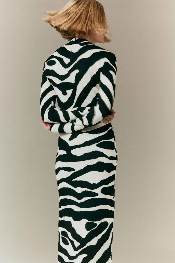 H&M Jacquard-knit Dress Black/zebra Print