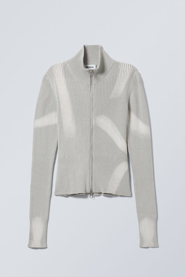 Weekday Rib Knit Zip Cardigan Light Grey Strokes