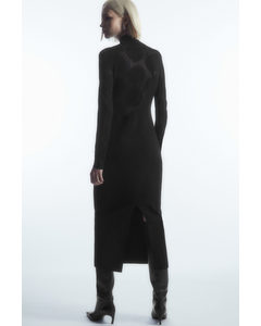 Polka-dot Sheer-panel Maxi Dress Black