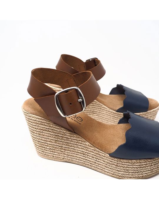 Liberitae Jade High Wedge Sandal In Blue And Brown Leather