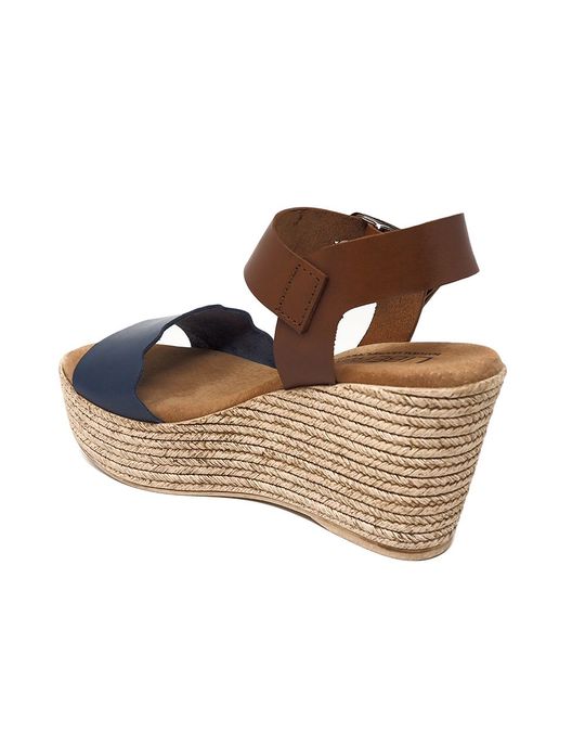 Liberitae Jade High Wedge Sandal In Blue And Brown Leather