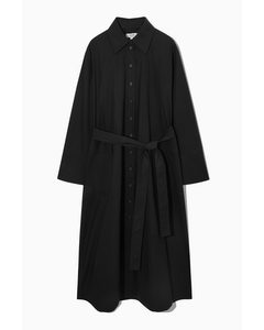Waisted Midi Shirt Dress Black