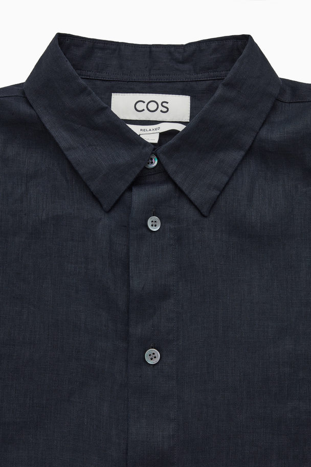 COS Curved-hem Linen Shirt Navy