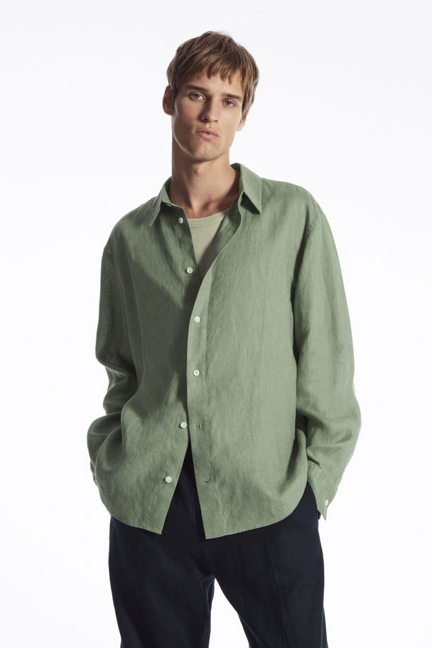 COS Linen Long-sleeved Shirt Sage Green