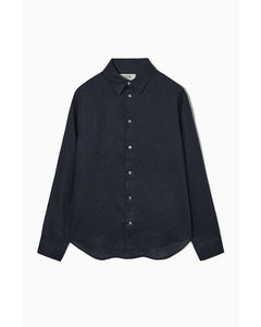 Curved-hem Linen Shirt Navy