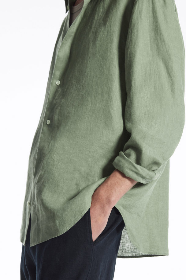 COS Linen Long-sleeved Shirt Sage Green