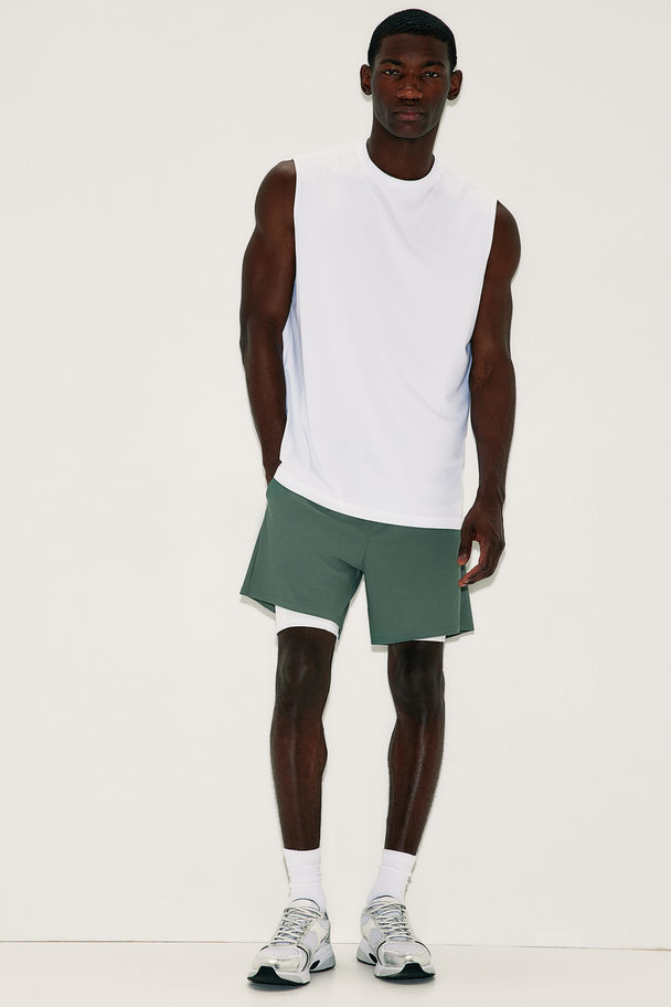 H&M Drymove™ 2-in-1 Sports Shorts Dusty Green