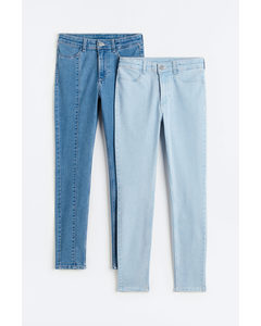 Set Van 2 Skinny Fit Jeans Denimblauw/licht Denimblauw