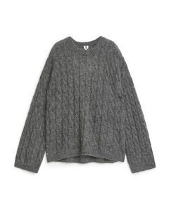 Sweater Med Snoninger I Mohairblanding Mørkegrå