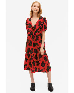 Big Collar Red Ruffle Dress With Black Flowers Red And Black Floral