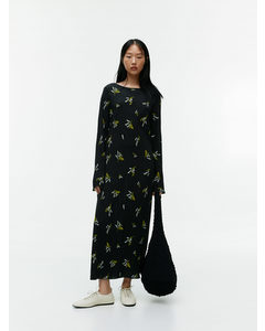 Midi-jurk Met Print Zwart/gebloemd