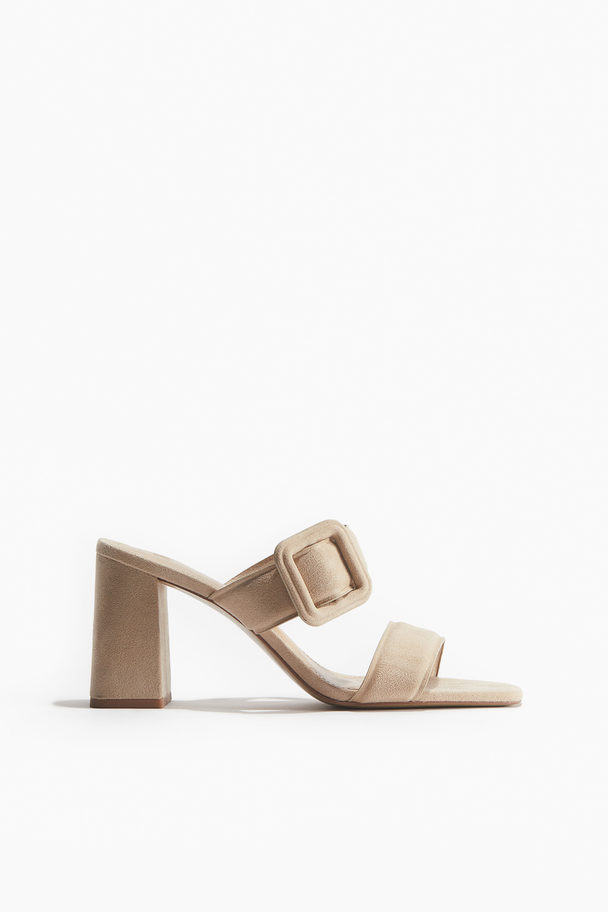 H&M Buckle-detail Heeled Sandals Beige