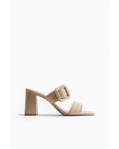 Buckle-detail Heeled Sandals Beige