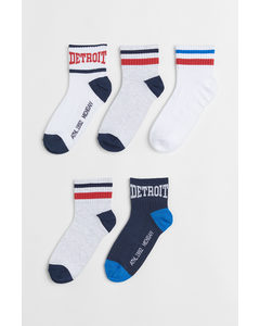 5-pack Sports Socks White/detroit