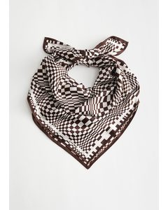 Graphic Check Scarf Brown Print