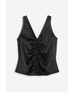 Ruched Satin Top Black