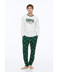 Cotton Jersey Pyjamas Green/snoopy