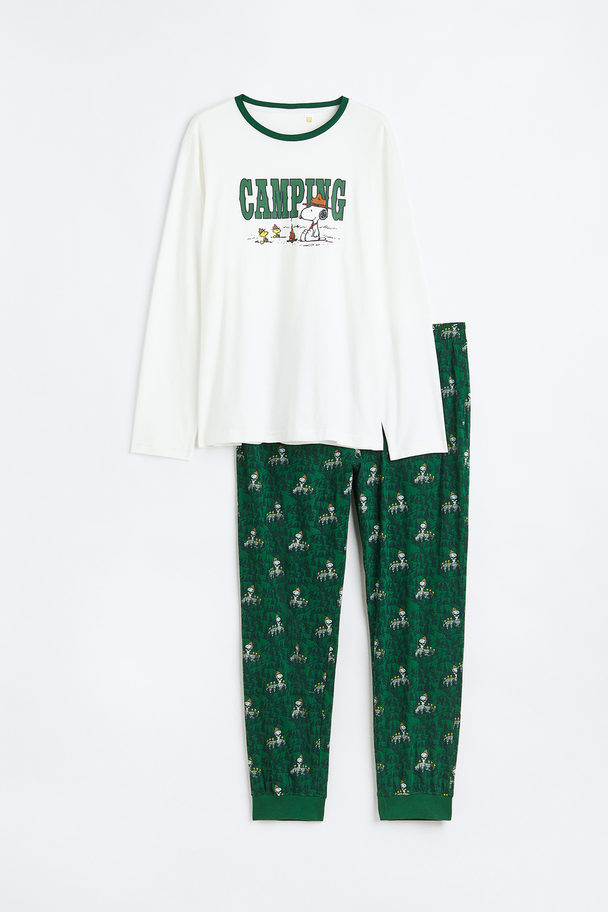 H&M Cotton Jersey Pyjamas Green/snoopy
