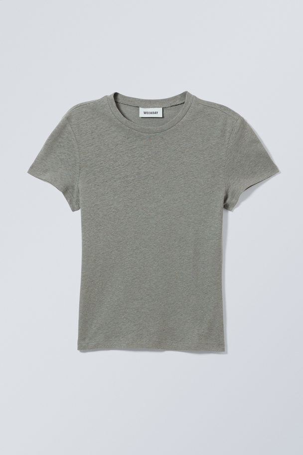 Weekday Linen Blend Fitted T-shirt Soft Green