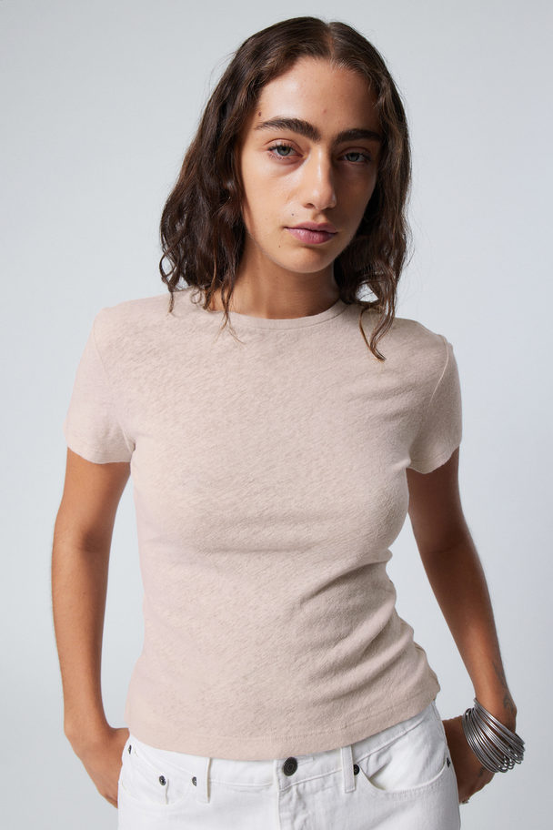 Weekday Linen Blend Fitted T-shirt Ecru