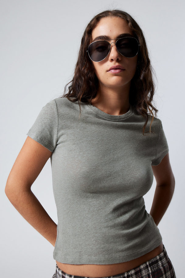 Weekday Linen Blend Fitted T-shirt Soft Green