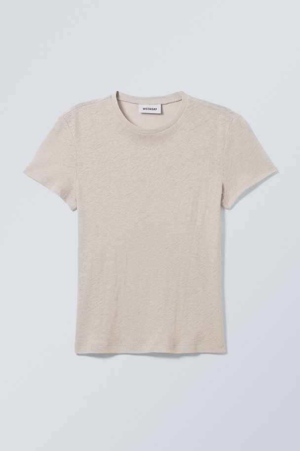 Weekday Linen Blend Fitted T-shirt Ecru