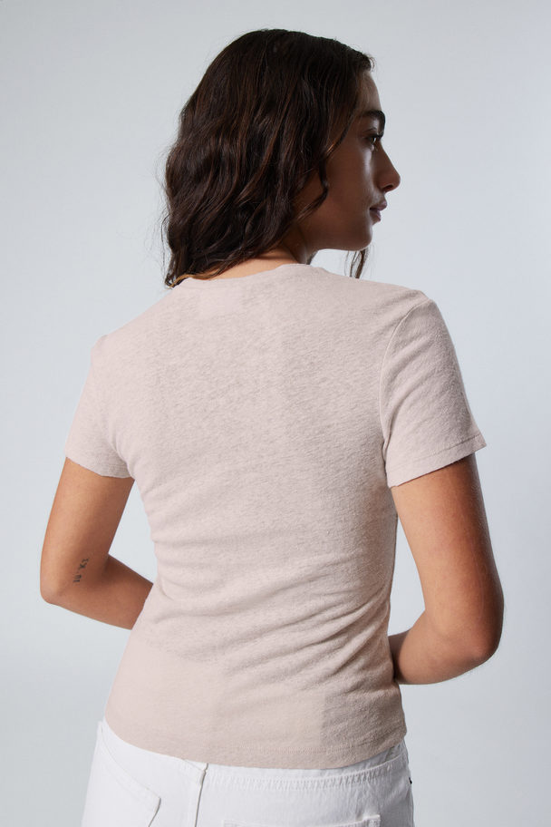 Weekday Linen Blend Fitted T-shirt Ecru