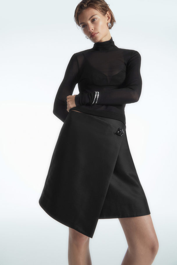 COS Brooch-detail Wool-blend Mini Skirt Black
