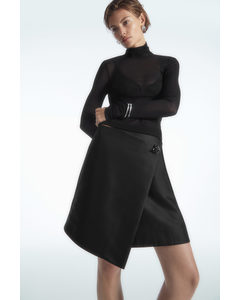 Brooch-detail Wool-blend Mini Skirt Black