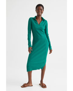 Collared Ribbed Dress Green