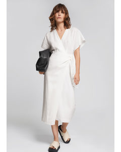 Linen Wrap Midi Dress White